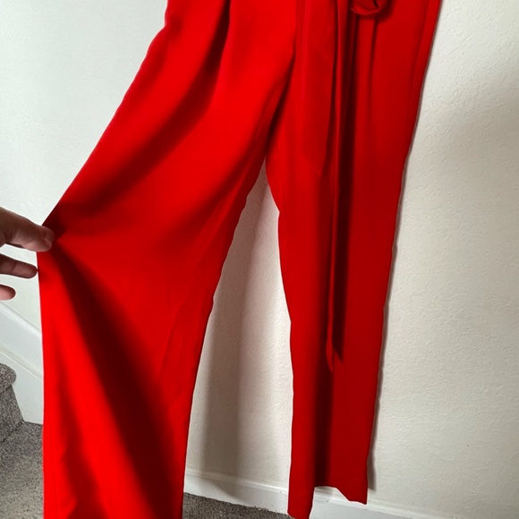 Diane Von Furstenberg Sleeveless Wide Leg Tie Waist Jumpsuit Size 0 Red - Picture 3 of 16
